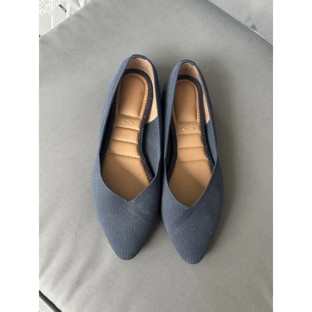 Kelly & Katie Jayde Blue Knit Flats Pointed Toe SlipOn Shoes Sustainable Upper 7